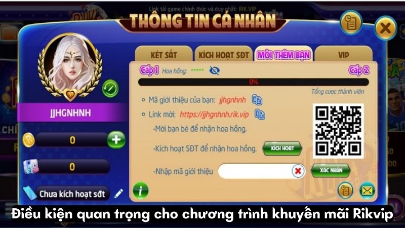 Điều kiện quan trọng cho chương trình khuyến mãi Rikvip